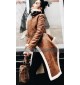 Real Leather Turtleneck Brown Women Fur Coat