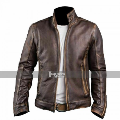 Men's Vintage Cafe Racer Stylish Leather Jacket