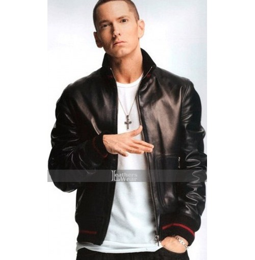 Not Afraid Eminem Black Leather Bomber Jacket
