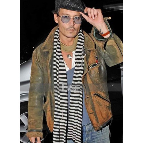 Johnny Depp Distressed Green Leather Jacket