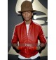 Pharrell Williams 3 Stripe Red Leather Jacket