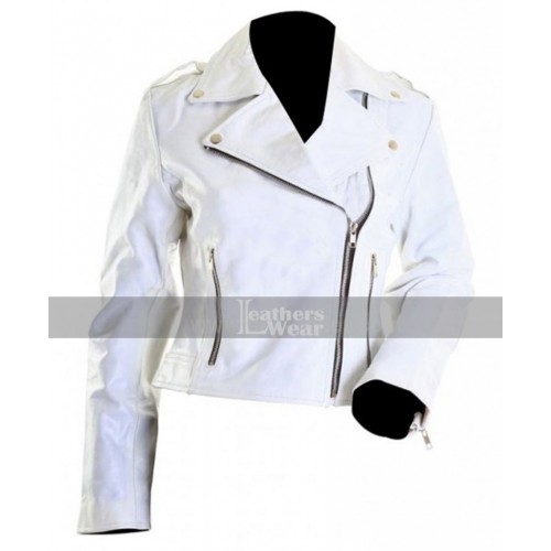 Brando White Motorcycle Ladies Rider Leather Jacket