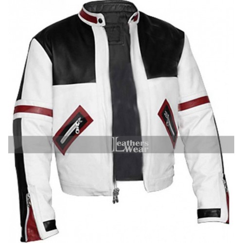 Chaser Box White & Black Biker Leather Jacket 