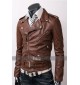 Slim Fit Belted Rider Brown Leather Jacket
