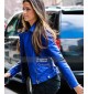 Camila Alves Blue Biker Leather Jacket