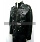 Mens Military Moto Black Leather Jacket
